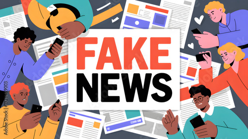People holding phones with fake news.