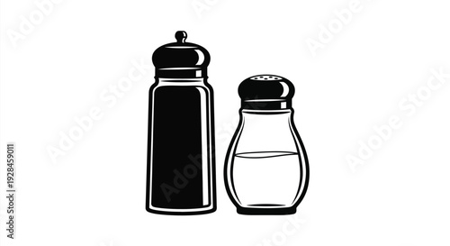 Black pepper grinder and salt shaker on a white background silhouette