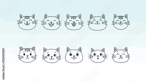 Playful assortment of cartoon cats in various poses and expressions Vector