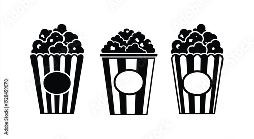 Three popcorn containers in a minimalist black silhouette