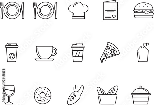 Vector minimalist restaurant and cafe outline icons for menu,restaurant outline icons