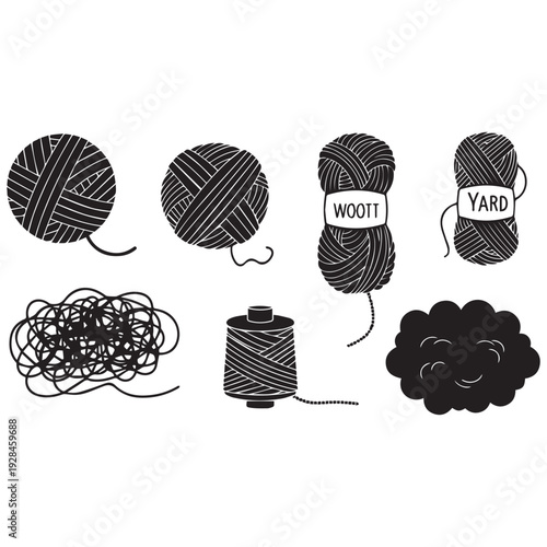 Black thread balls and spool for sewing and crafting projects