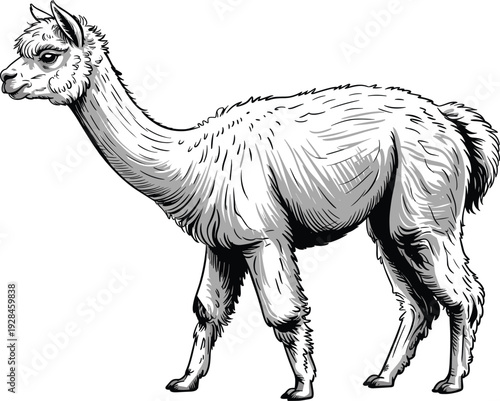 Alpaca or Llama Standing in Profile, Silhouette Drawing Flat Vector Illustration for Animal DesignAlpaca or Llama Standing in Profile, Silhouette Drawing Flat Vector Illustration for Animal Design