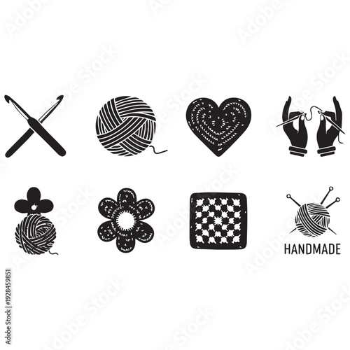 Handmade crochet and knitting icons for crafty projects and DIY inspiration