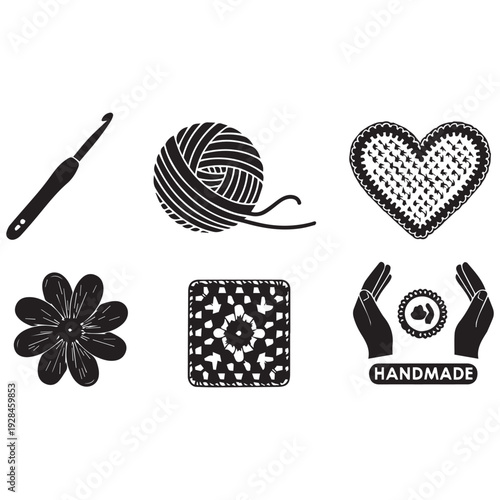 Handmade craft icons set for artisanal projects