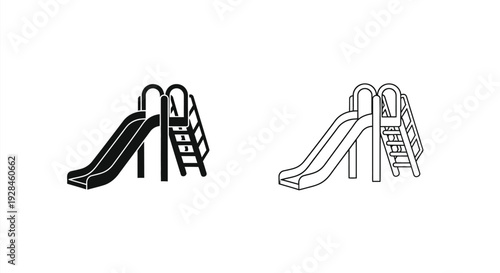 Playground slide illustrations in contrasting styles a black silhouette