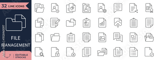 Digital Document Management Workflow Line Icon set
