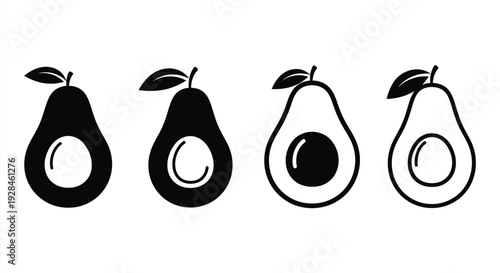 Four avocados in varying styles a bold graphic silhouette