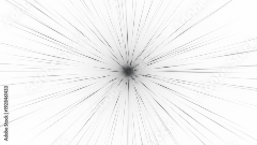 Abstract radial burst pattern, black dots on halftone dots, background, science fiction concept, energetic explosion, zoom effect, futuristic design, light speed