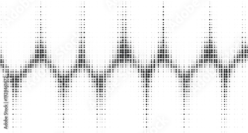 Abstract wave pattern, black dots creating undulating lines on gray checkered background, sound wave, equalizer, data visualization, audio signal, rhythmic flow