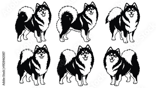 Series of black and white line drawings depicting a person with varying facial expressions and poses Vector