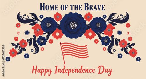 Independence Day floral banner with patriotic elements