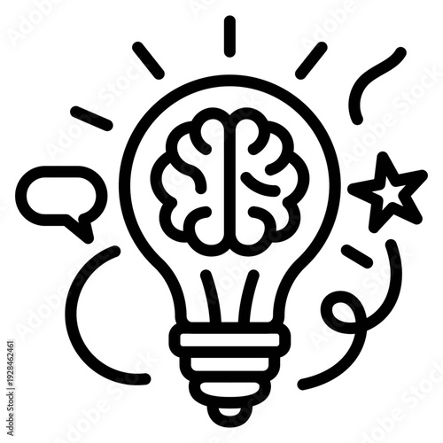 A creative and innovative concept representing idea generation and inspiration, featuring a brain inside a light bulb, symbolizing thinking and problem-solving
