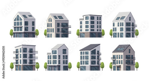 Modern apartment buildings set, architecture design
