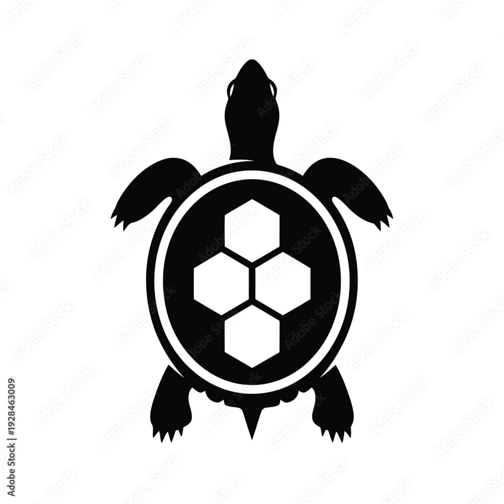 Obraz premium Black and white turtle with a hexagonal shell design illustration Vector