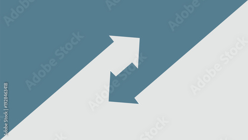 two opposite diagonal arrows on split blue and grey background for exchange transfer logistics finance technology or bidirectional communication brand identity 