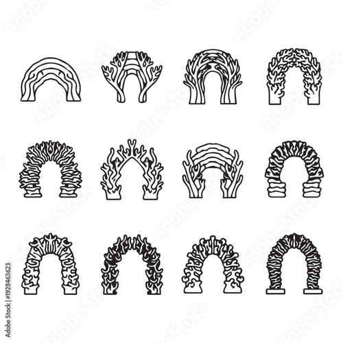 Collection of Organic Archways and Arches in Line Art Style