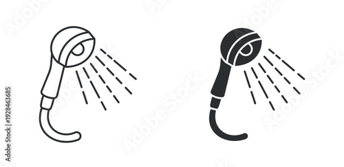 Shower head icon set, bathroom water spray symbol, hygiene plumbing vector illustration