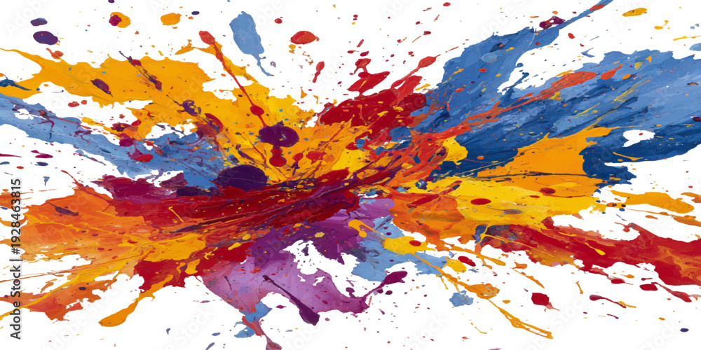 Fototapeta premium An artistic watercolor background featuring colorful paint and ink splashes with a grunge texture pattern and vibrant splat drops for an illustrative design