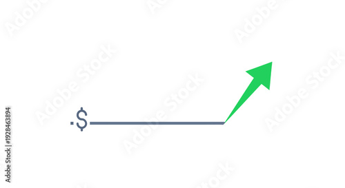 Simple line graph showing upward trend with dollar sign and green arrow.