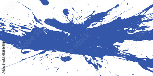 A creative blue ink and paint splash illustration featuring grunge watercolor textures with liquid splatters and artistic drips on a decorative vector background