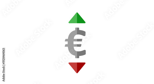 Euro currency symbol with upward and downward arrows indicating exchange rate fluctuation.
