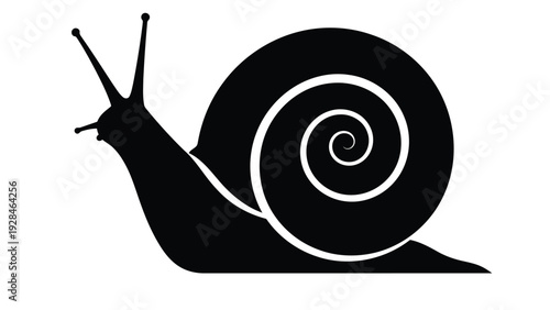 A stylized black and white illustration of a snail with a coiled shell Vector