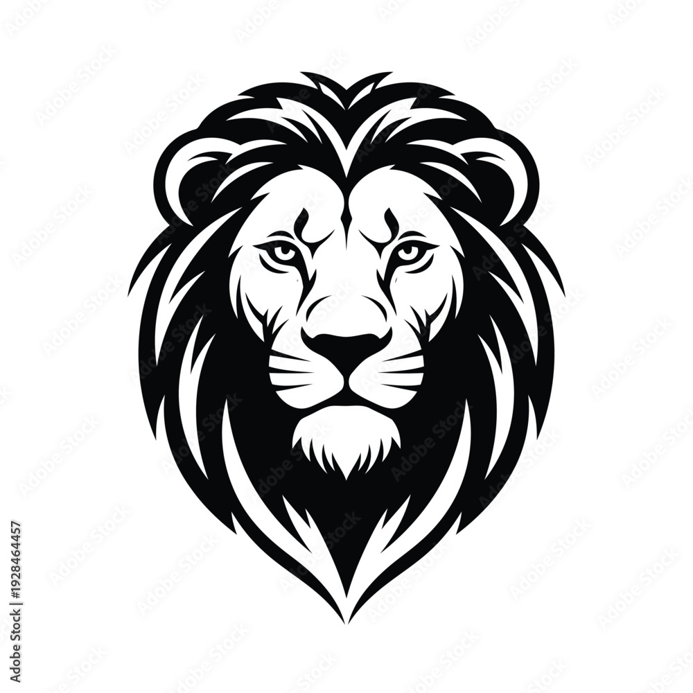 Fototapeta premium Majestic black and white lion head profile with stylized mane design Vector