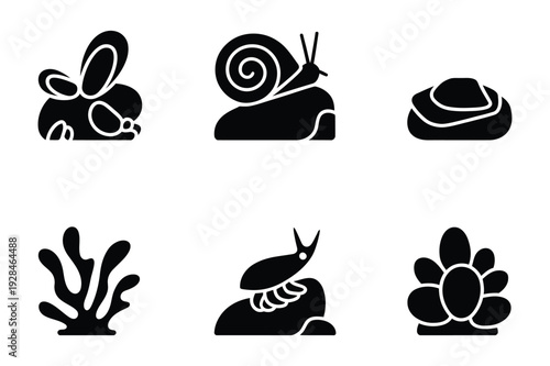 Marine Sea Life Creature Silhouettes Icons Set for Nature