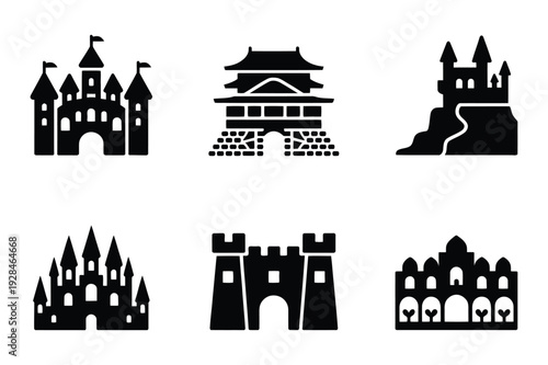 Silhouette icons representing various castles and fortresses