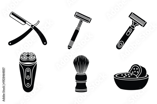 Shaving Grooming Tools Icons Set