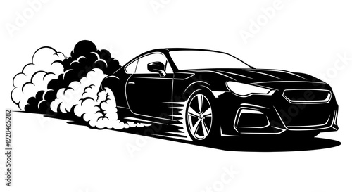 Black sports car drifting leaving a trail of smoke in a stylized illustration
