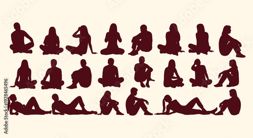 Collection of silhouettes depicting people in various yoga and meditation poses