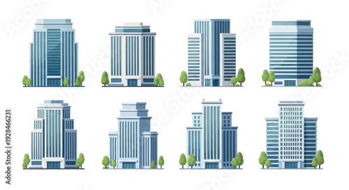 Modern City Buildings Collection. Urban Architecture Set