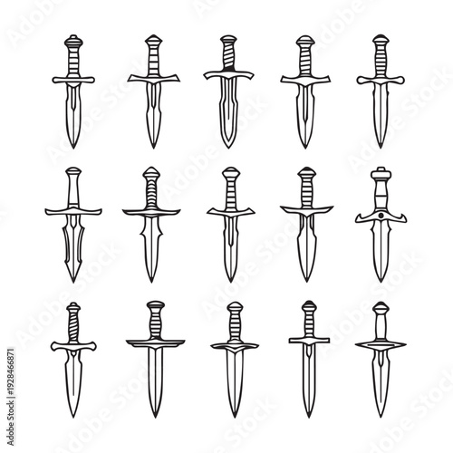 Collection of stylized sword illustrations medieval weapon designs vector art