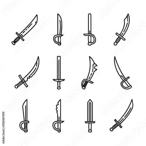 Collection of Sword Icons and Silhouettes for Combat and History