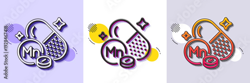 Manganese mineral line icon. Halftone dotted pattern. Gradient icon with grain shadow. Chemical element Mn sign. Capsule or pill symbol. Line manganese mineral icon. Various designs. Vector