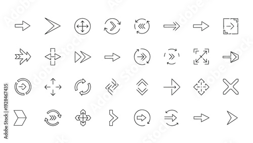 Collection of various directional and functional icons with arrows and symbols Vector