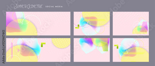 New Set pastel juicy summer abstract fluid creative banner, trendy colors with geometric elements, lines and dots