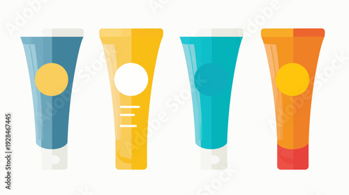 A vibrant flat design illustration of four tubes in shades of blue, yellow, and orange