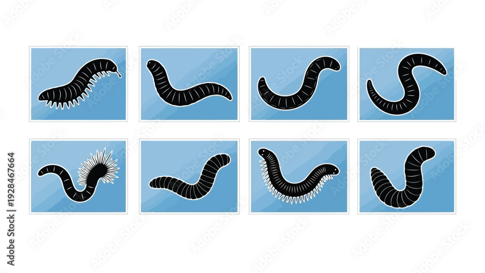 Obraz premium Abstract geometric shapes forming dynamic curved patterns in a grid layout Vector