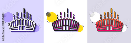 Arena stadium line icon. Halftone dotted pattern. Gradient icon with grain shadow. Competition building sign. Sport complex symbol. Line arena stadium icon. Various designs. Vector