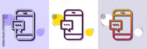 Smartphone Message icon. Halftone dotted pattern. Gradient icon with grain shadow. Cellphone or Phone messenger sign. Communication Mobile device with Chat symbol. Line smartphone message icon. Vector