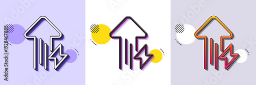 Energy line icon. Halftone dotted pattern. Gradient icon with grain shadow. Thunderbolt sign. Power consumption symbol. Line energy growing icon. Various designs. Vector