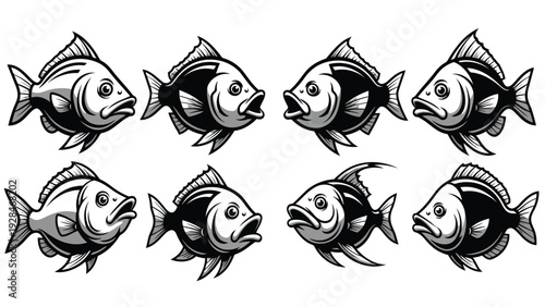 School of fish swimming in a synchronized formation against a plain background Vector
