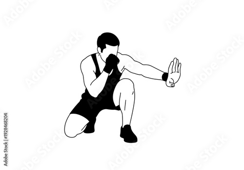 Boxer in defensive stance ready to fight.