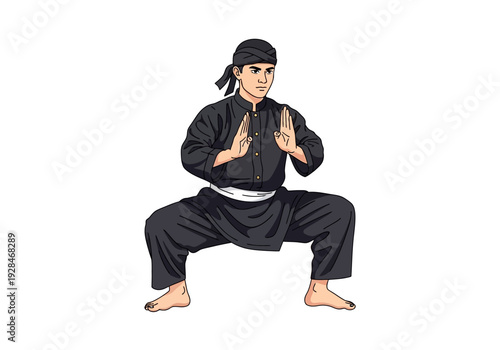 Martial Artist Performing Pencak Silat Stance.