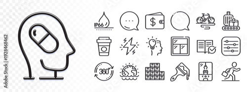 Idea, Crane claw machine and Bike line icons for web app. Glare of light effect. Message icon. Pack of Takeaway coffee, Disaster, Baggage belt pictogram icons. Vector