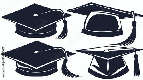 Illustration of multiple graduation caps with tassels. A symbol of education and academic achievement