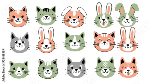 Colorful and whimsical cartoon cats wearing festive hats and accessories Vector
